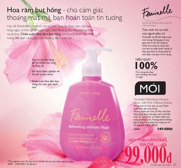 Nước rửa vệ sinh phụ nữ Oriflame Feminelle Refreshing Intimate Wash with Pink Hibiscus Extract (23951)