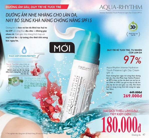 Kem dưỡng da ban ngày Oriflame Aqua-Rhythm Intense Hydration Youth Preserve Light Day Cream SPF 15 (23743)